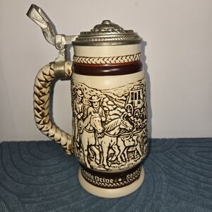 Avon Ceramic Stein Base with Handwritten Marking - Cream and Blue